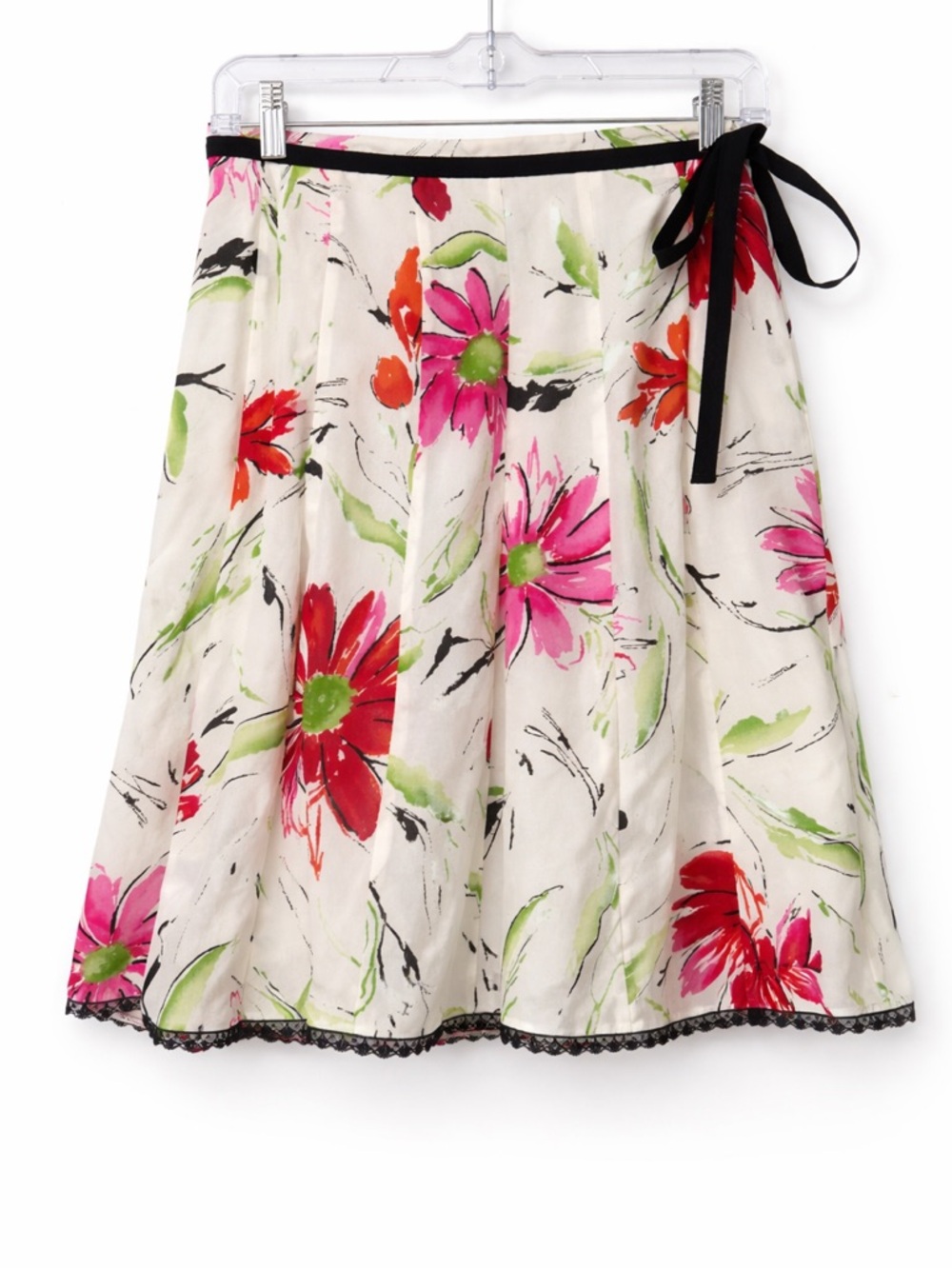 Studio G Colorful Silk Midi Skirt Size 10 Floral Tie Detail Abstract Size 10 Y2K